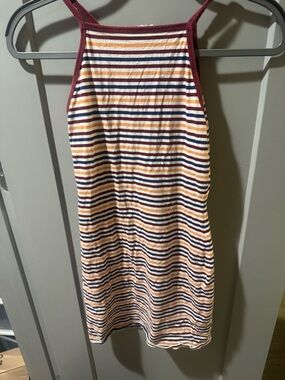 Garage Multicolor Striped mini dress with Maroon Trim